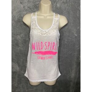 Lagaci White Lace Trim‎ Tank Top Wild Spirit Cayman Islands Graphic S